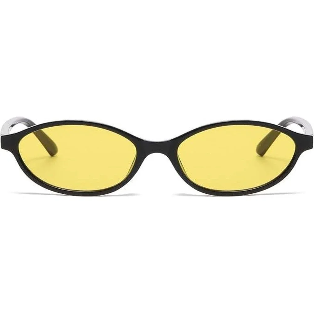 Black Oval Sunglasses Yellow Tint Lens Men‎ Fashion Eyewear Small Trendy Lentes